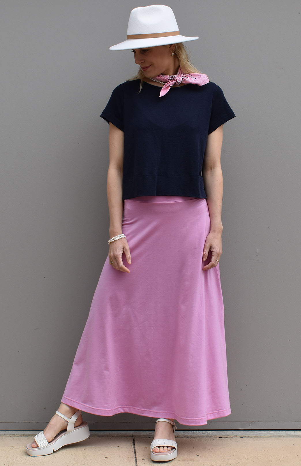 Crocus Pink Women's Merino Wool Midweight A-Line Midi Skirt