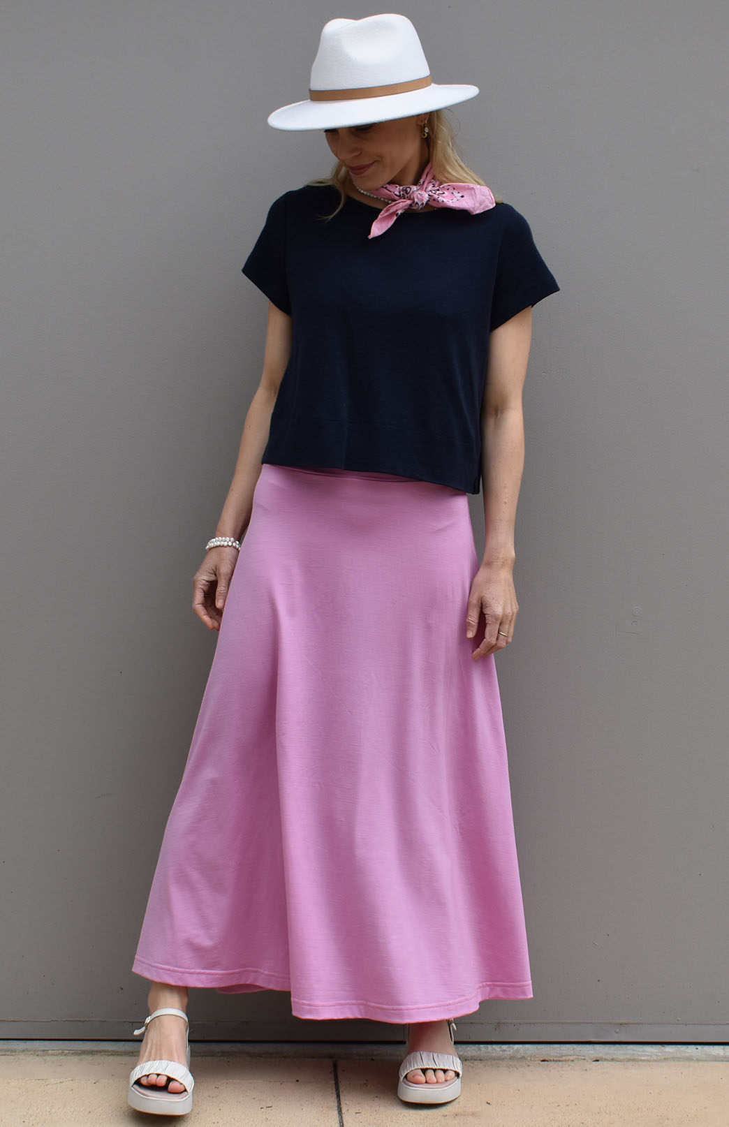 Crocus Pink Women's Merino Wool Midweight A-Line Midi Skirt
