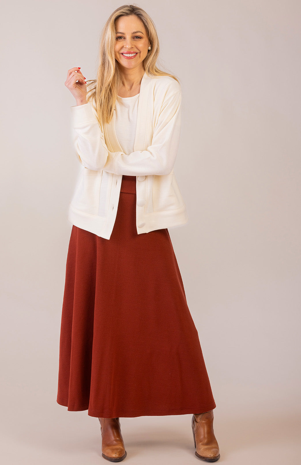 Vintage Ivory Women's Merino Wool Ponte Relax Fit Cardigan with Buttons