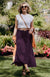 Aubergine Purple Women&#39;s Merino Wool Heavyweight A-Line Midi Skirt
