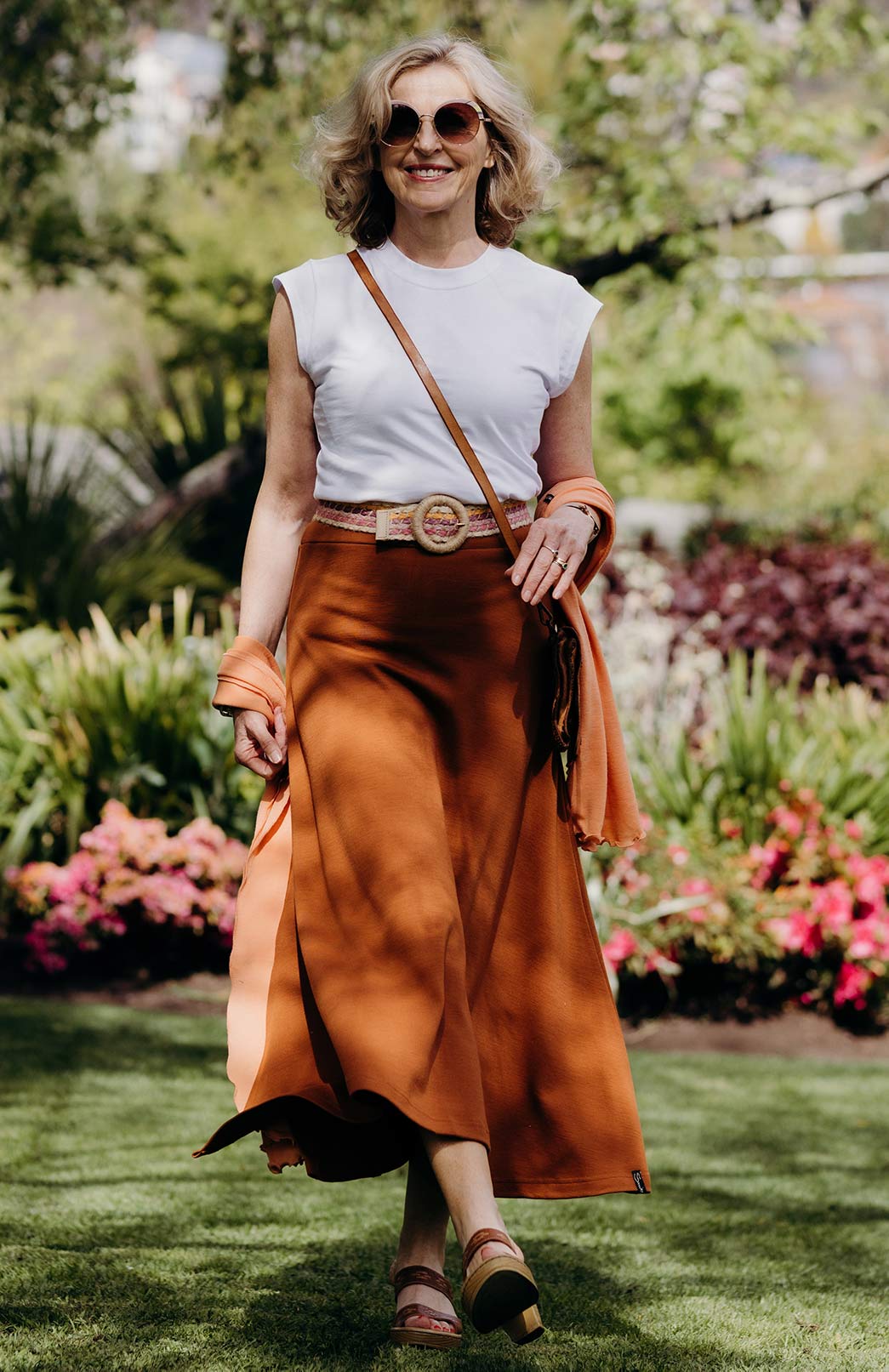 Cinnamon Women's Merino Wool Ponte A-Line Midi Skirt