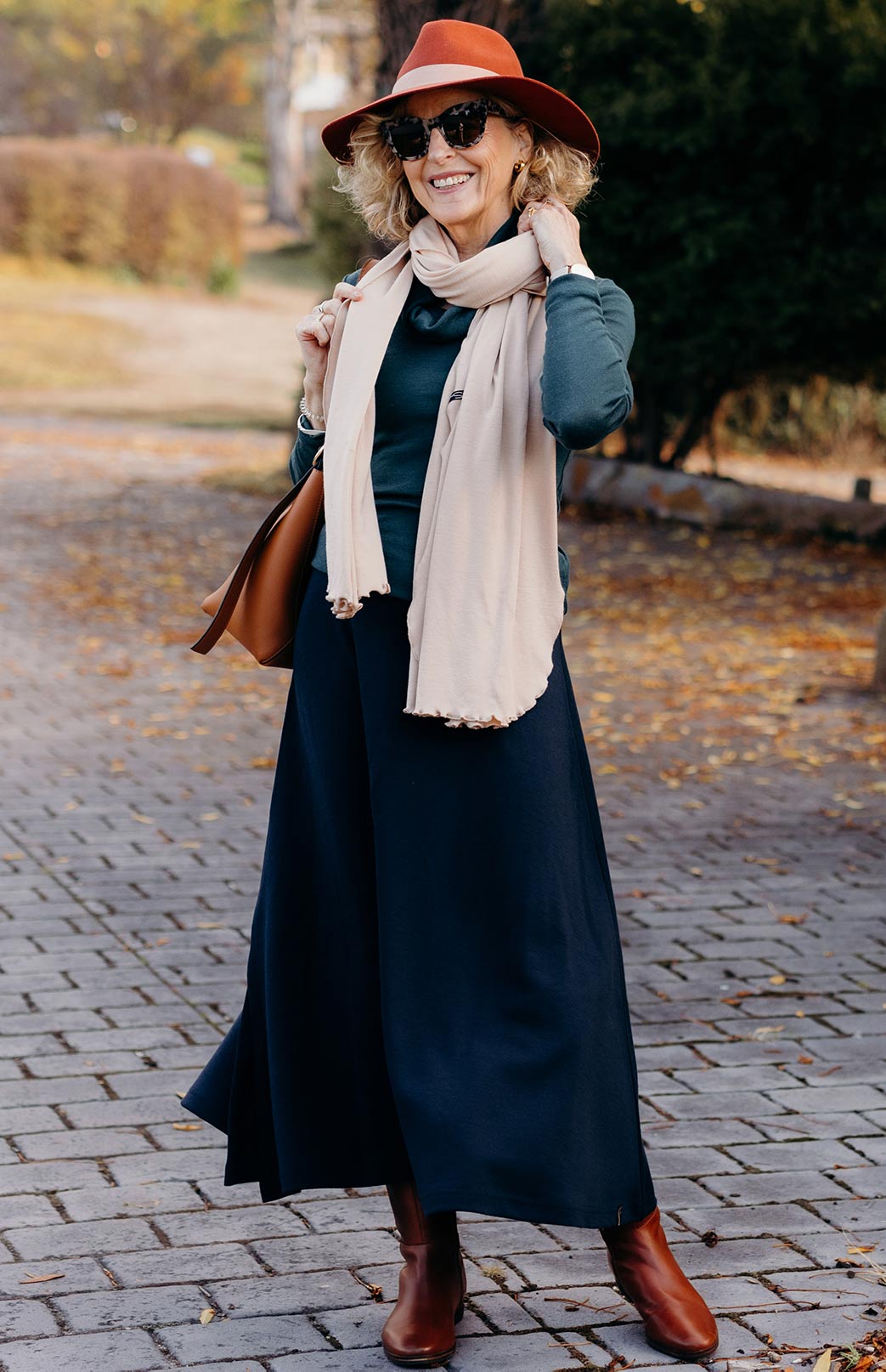 Deep Sea Green Women's Merino Wool Cowl Neck Top with Long Sleeves