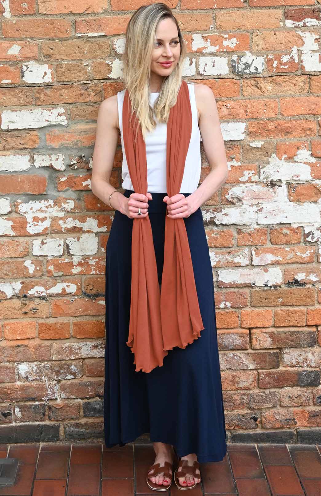 French Navy Blue Women's Merino Wool Midweight A-Line Midi Skirt