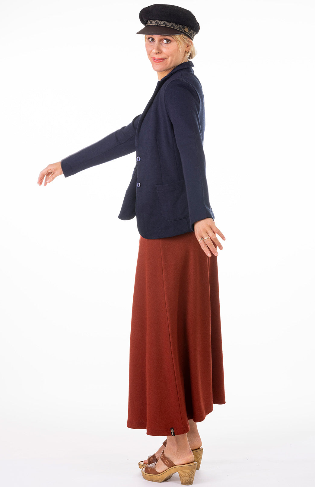 Navy Blue Women's Superfine Merino Wool Ponte Blazer with pockets and buttons