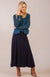 Navy Blue Women&#39;s Merino Wool Midweight A-Line Midi Skirt
