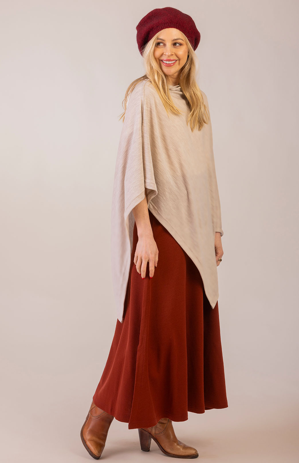 Oatmeal Marl Women's Merino Wool Plain Poncho