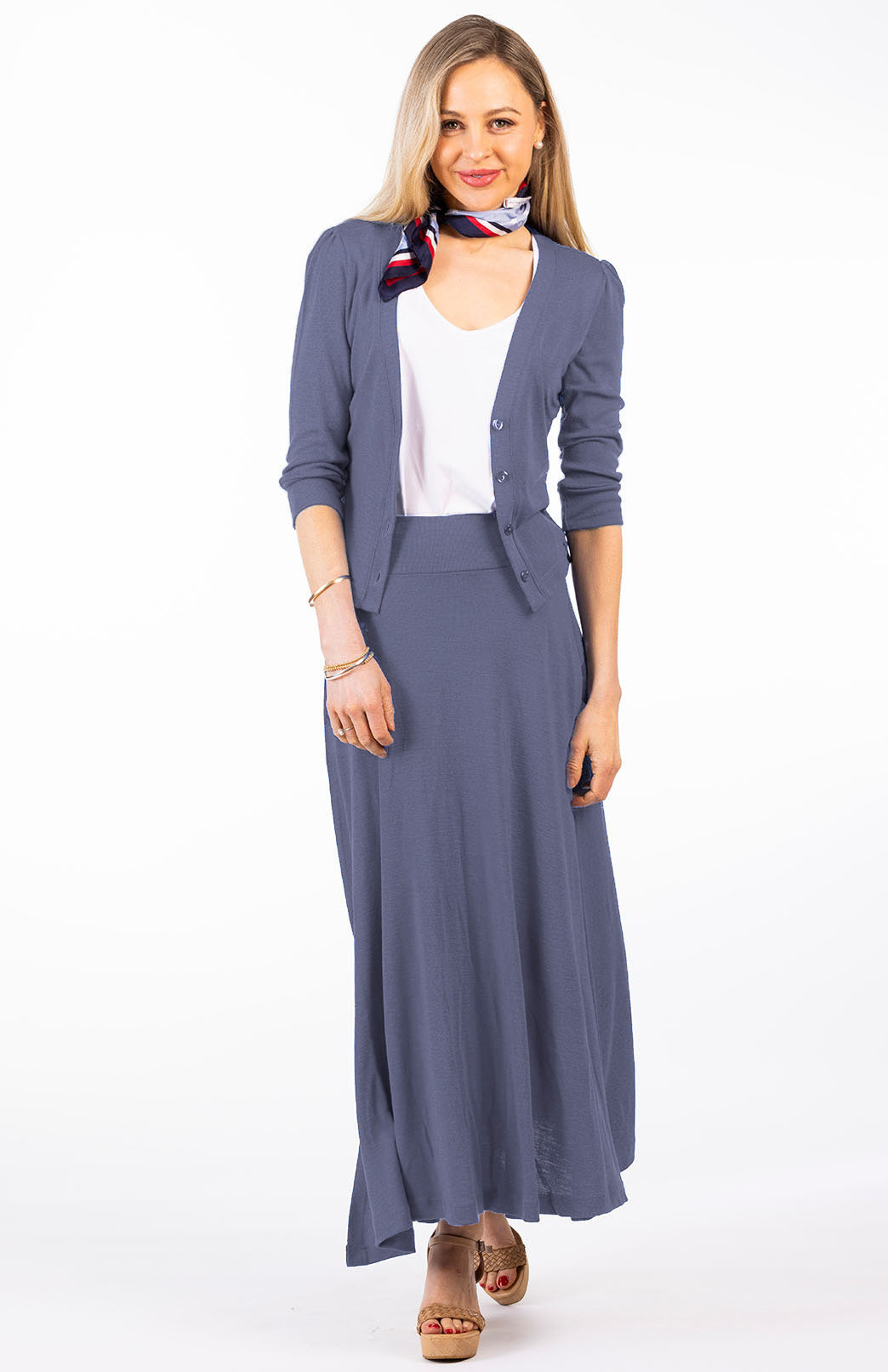 Crown Blue Women's Merino Wool Crop Cardigan with 3/4 Sleeves