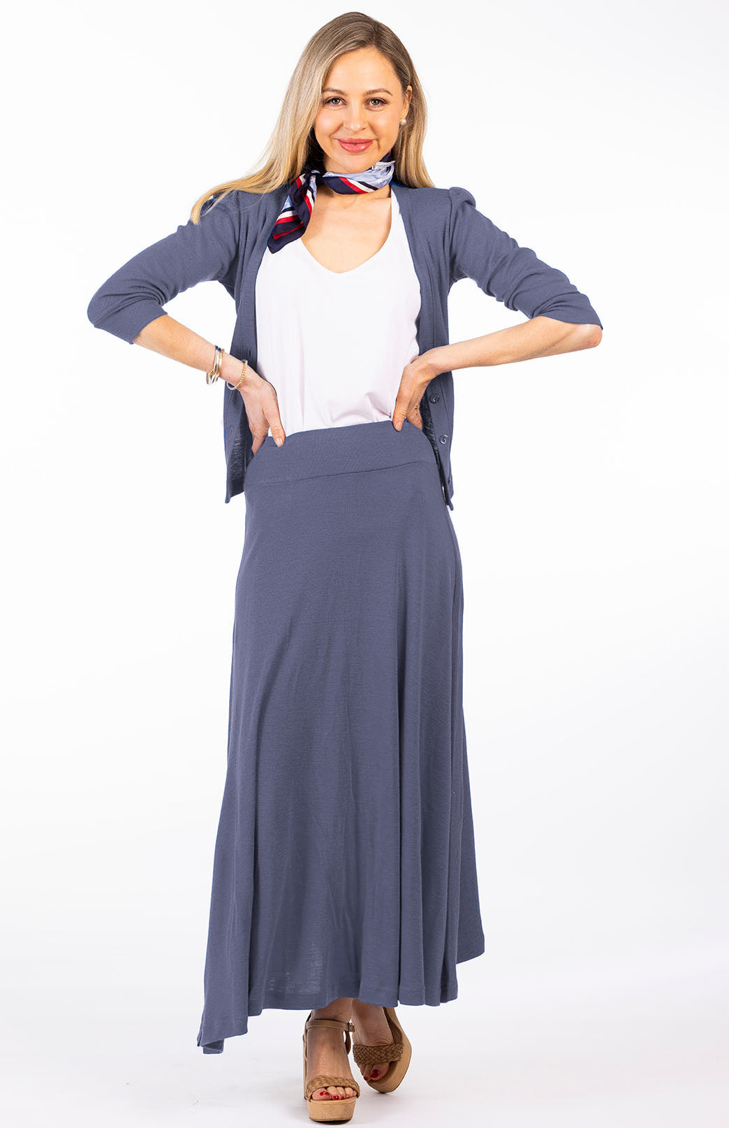Crown Blue Women's Merino Wool Crop Cardigan with 3/4 Sleeves