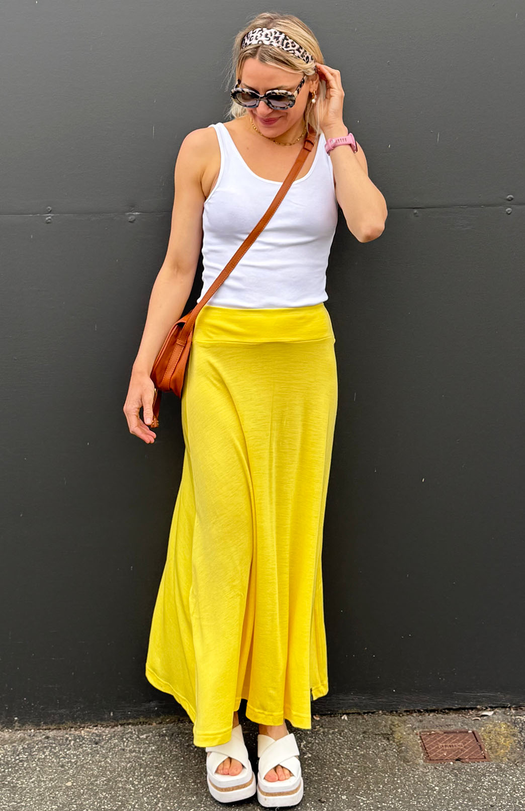 Lemon Zest Yellow Women's Merino Wool Midweight A-Line Midi Skirt