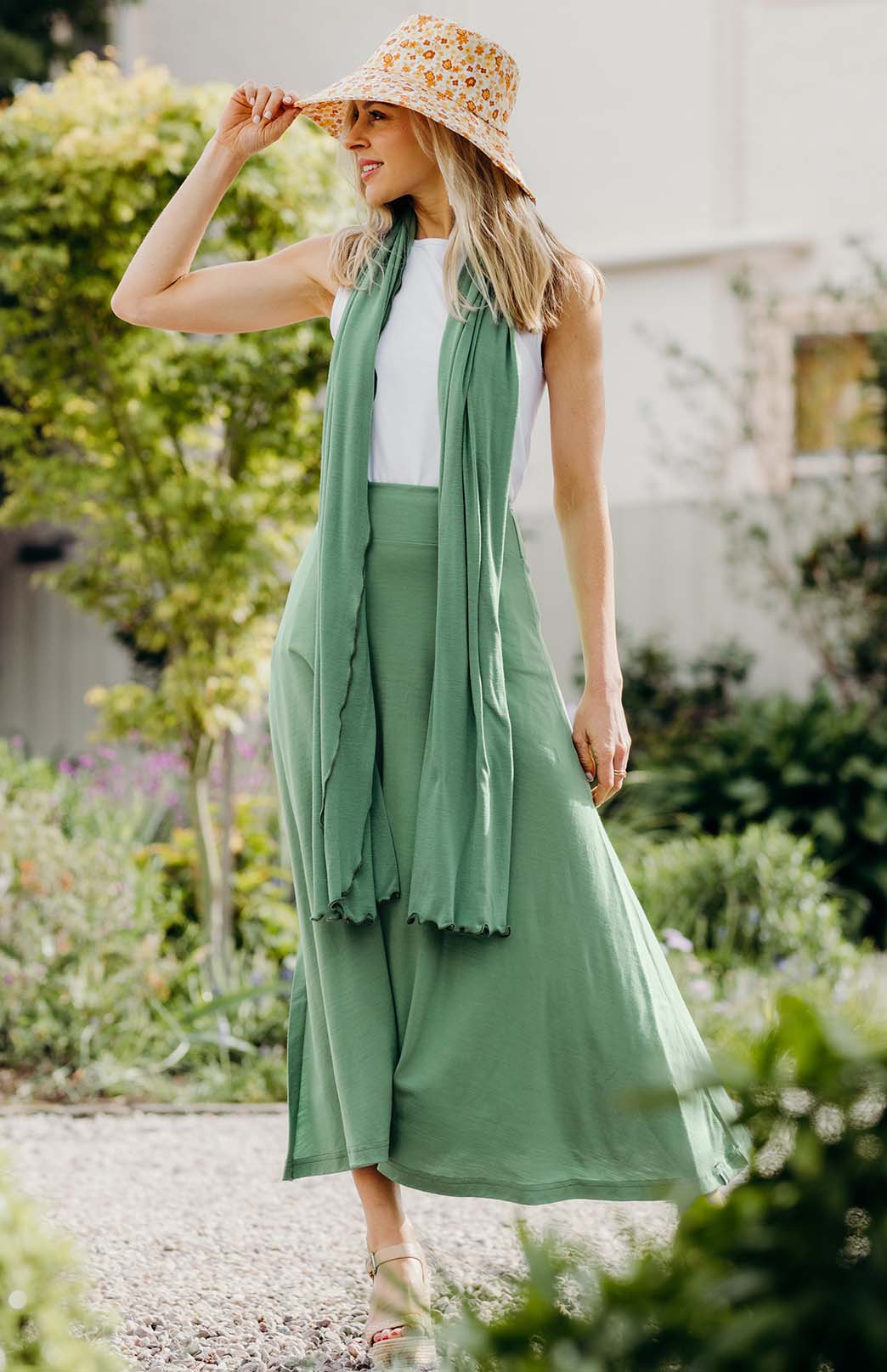 Matcha Green Women's Merino Wool Midweight A-Line Midi Skirt