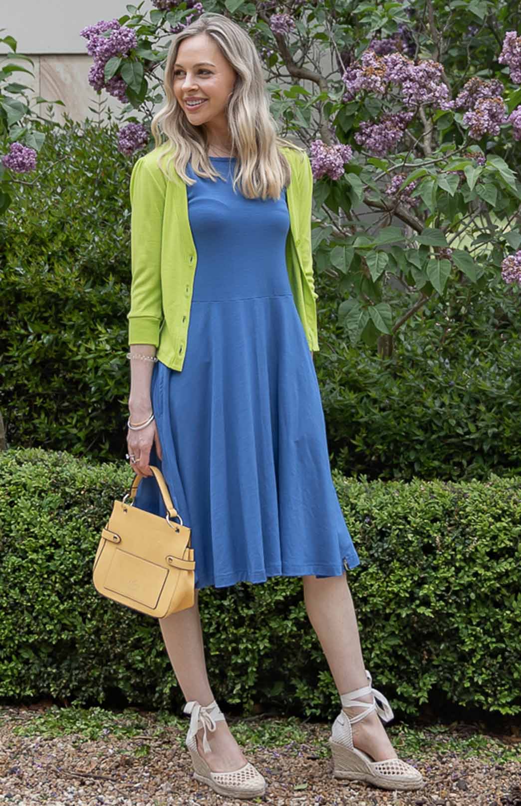 Summer French Blue Women's Merino Wool Fit and Flare Dress - Sleeveless