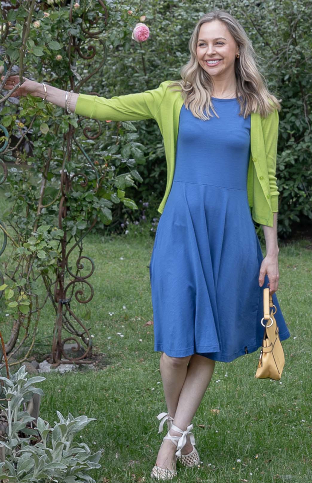 Bluebird Blue Women&#39;s Merino Wool Fit and Flare Dress - Sleeveless
