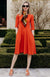 Burnt Orange Women&#39;s Merino Wool Fit and Flare Dress with 3/4 Sleeves
