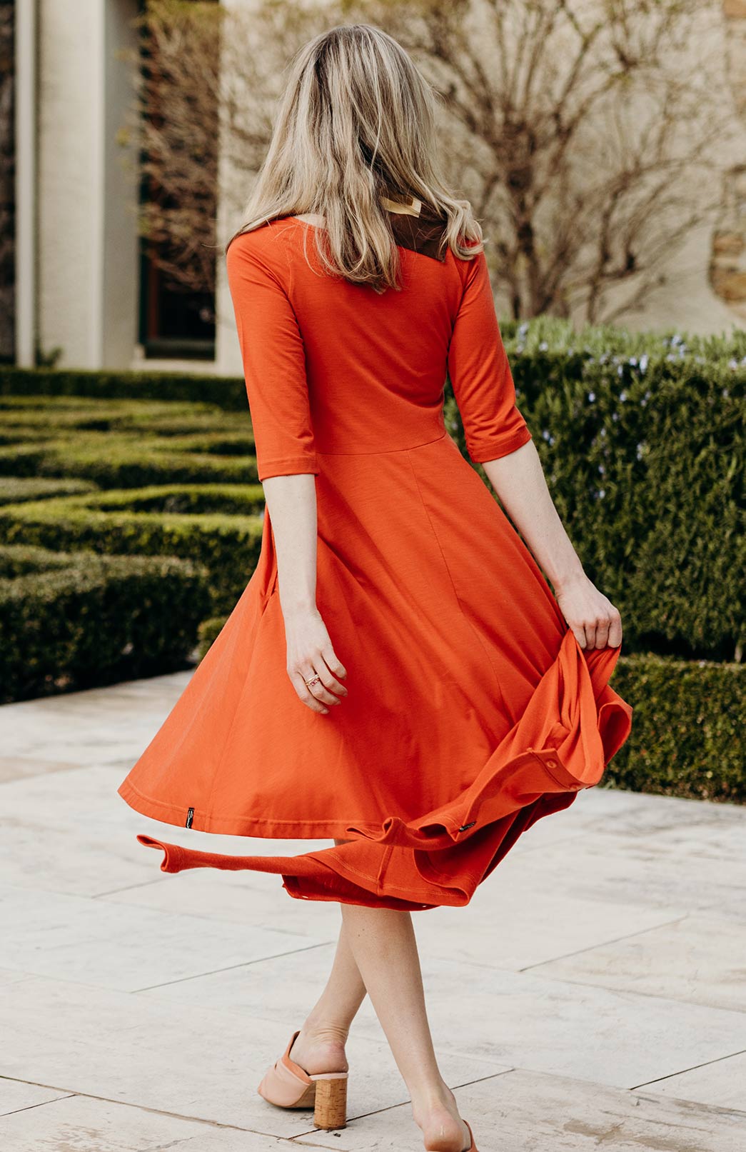 Mary Dress Women's Merino Wool Fit and Flare Dress with 3/4 Sleeves