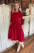 Chilli Red Women&#39;s Merino Wool Fit and Flare Dress with 3/4 Sleeves
