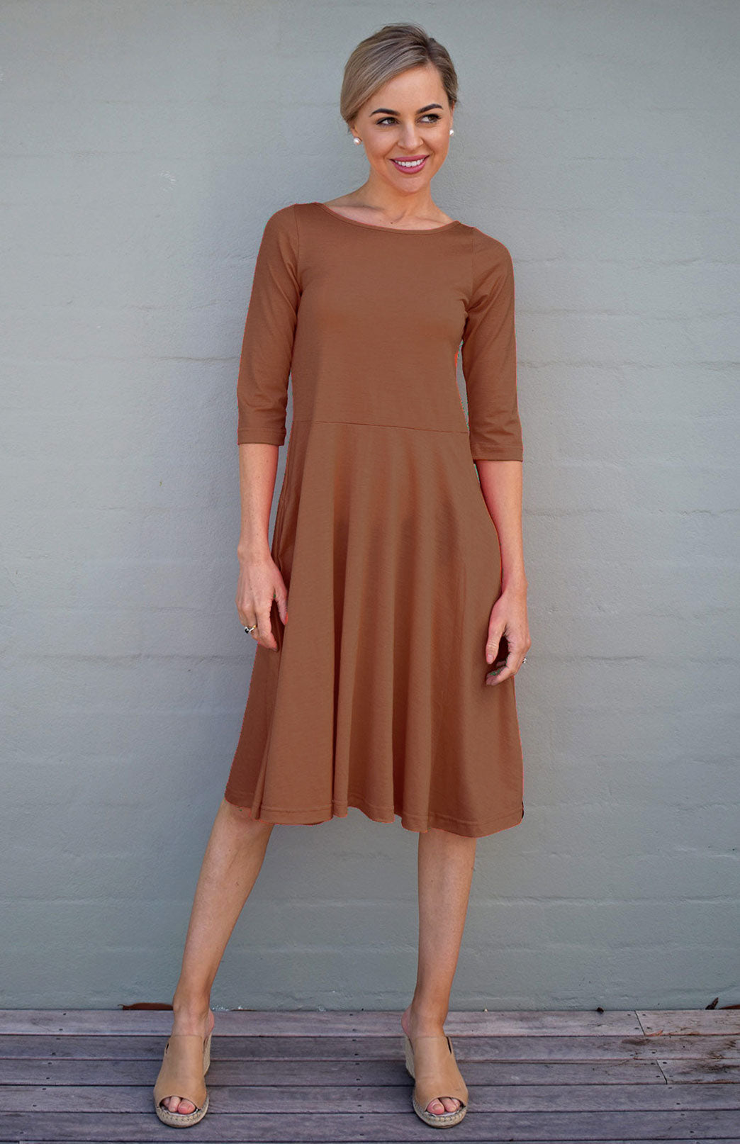 Mary Dress Women's Merino Wool Fit and Flare Dress with 3/4 Sleeves