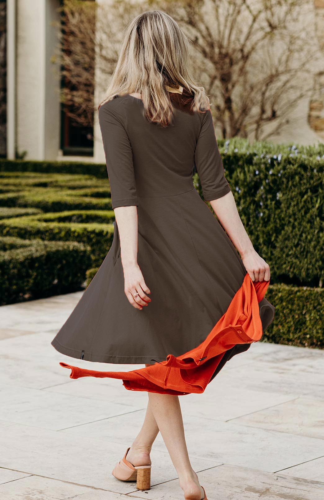 Mary Dress Women's Merino Wool Fit and Flare Dress with 3/4 Sleeves