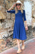 Royal Blue Women&#39;s Merino Wool Fit and Flare Dress with 3/4 Sleeves
