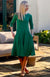 Soft Emerald Green Women&#39;s Merino Wool Fit and Flare Dress with 3/4 Sleeves
