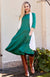 Soft Emerald Green Women&#39;s Merino Wool Fit and Flare Dress with 3/4 Sleeves

