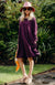 Aubergine Purple Women&#39;s Merino Wool Loose Fit Dress with Long Sleeves and Side Pockets
