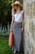 Navy & Ivory Narrow Stripe Women&#39;s Merino Wool Maxi Skirt
