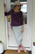 Aubergine Purple Women&#39;s Merino Wool 3/4 Sleeve Peplum Top
