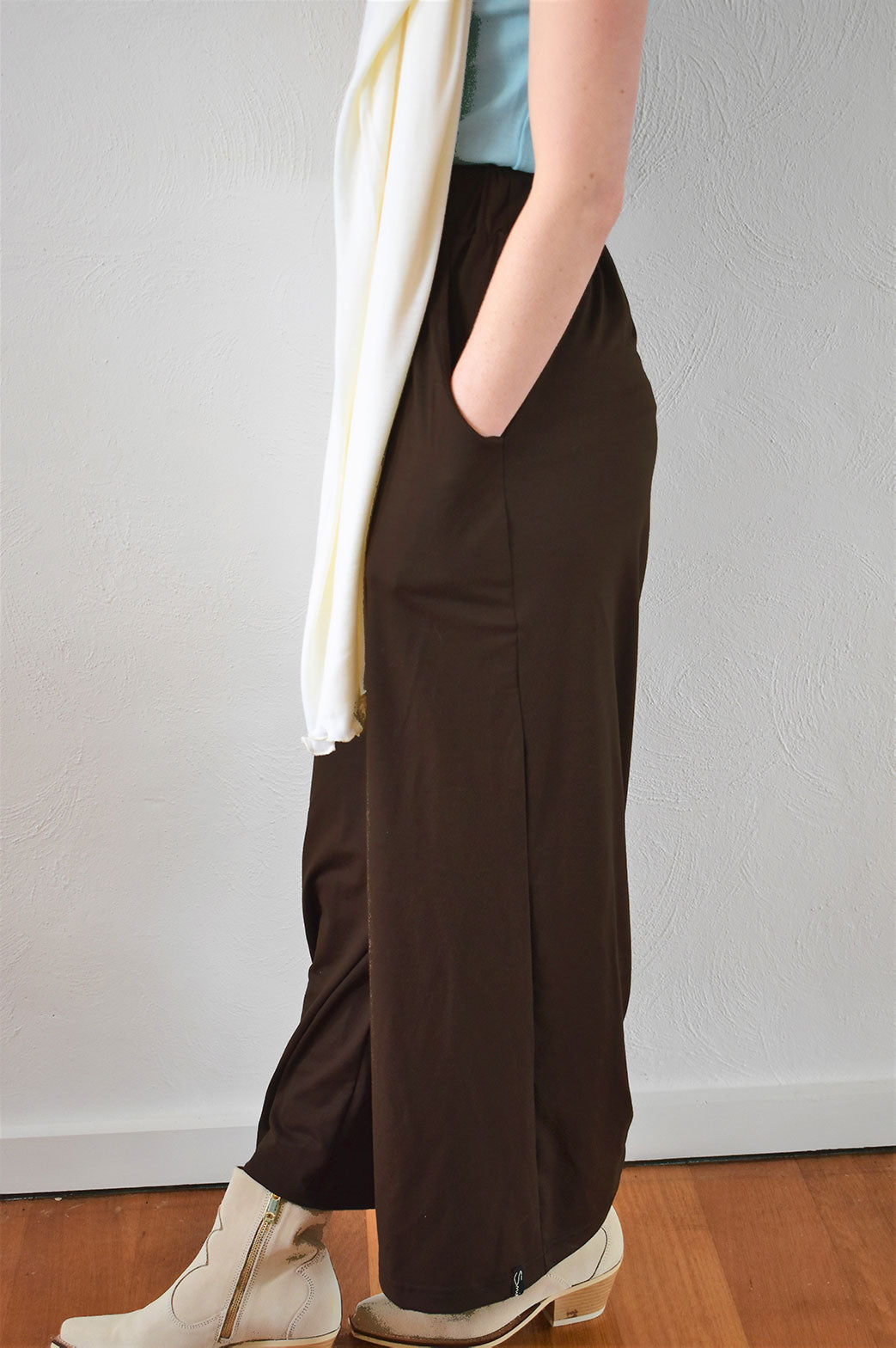Chocolate Women's Merino Wool Wide Leg Pants with Pockets
