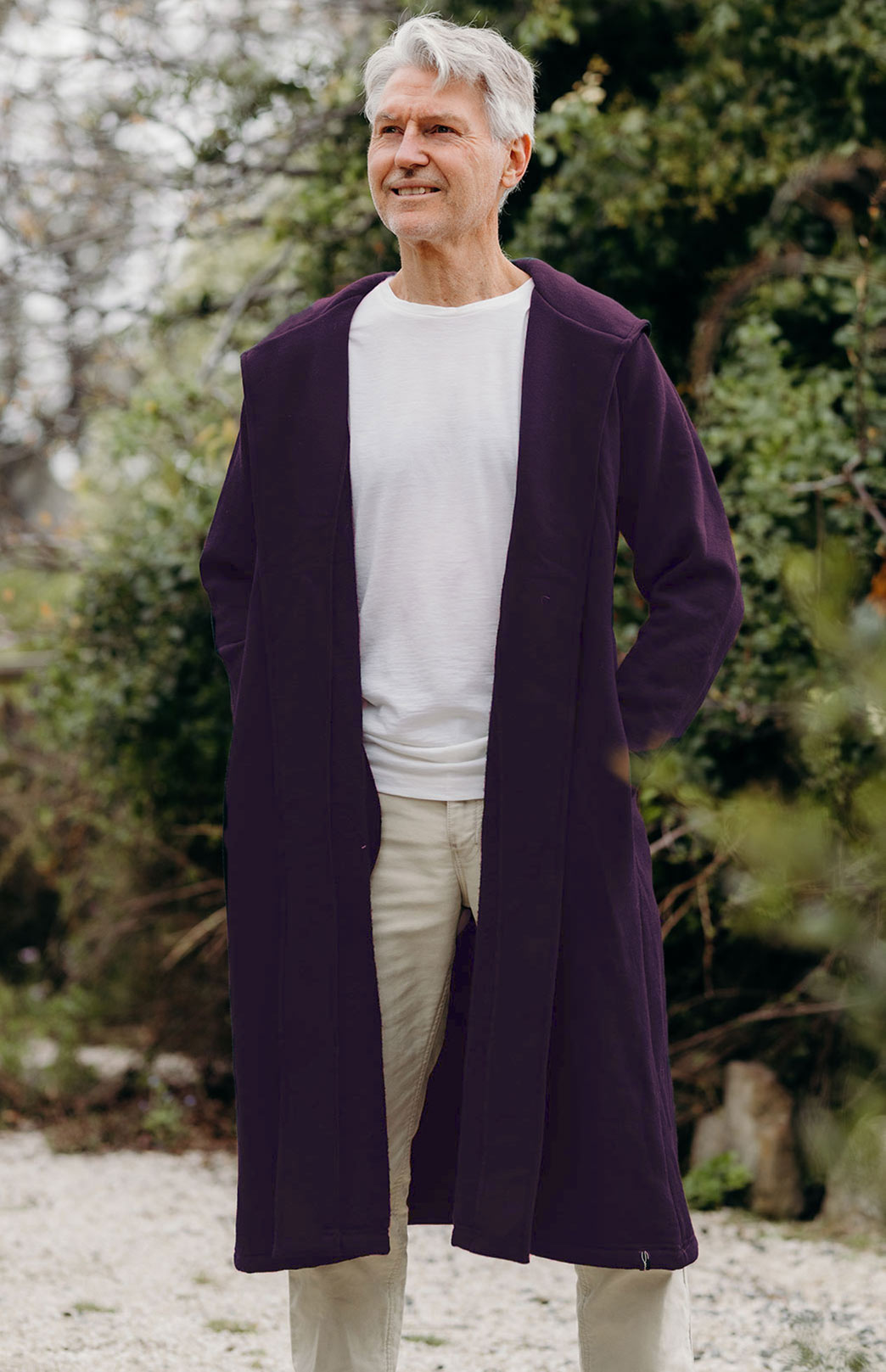 100% Wool Fleece Hooded Coat Men's Merino Wool Long Fleece Coat with Hood