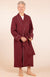 Burgundy Red with Ivory Piping Superfine Merino Wool Nightgown 
