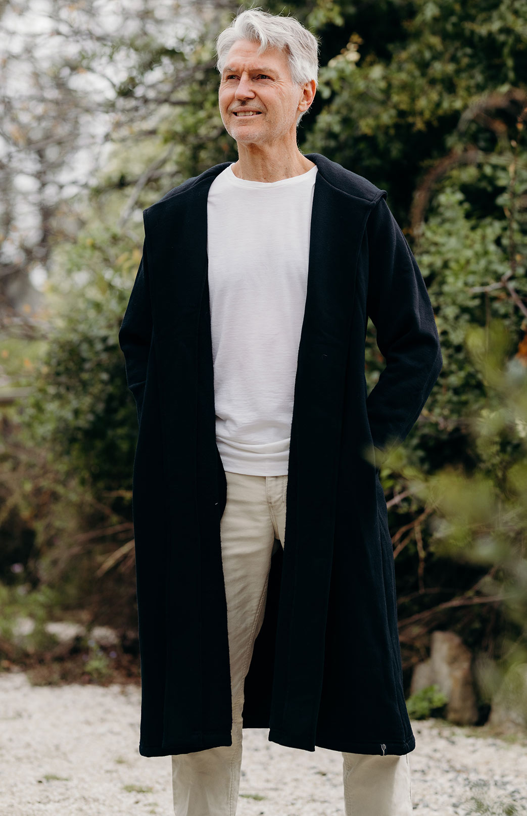 100% Wool Fleece Hooded Coat Men's Merino Wool Long Fleece Coat with Hood