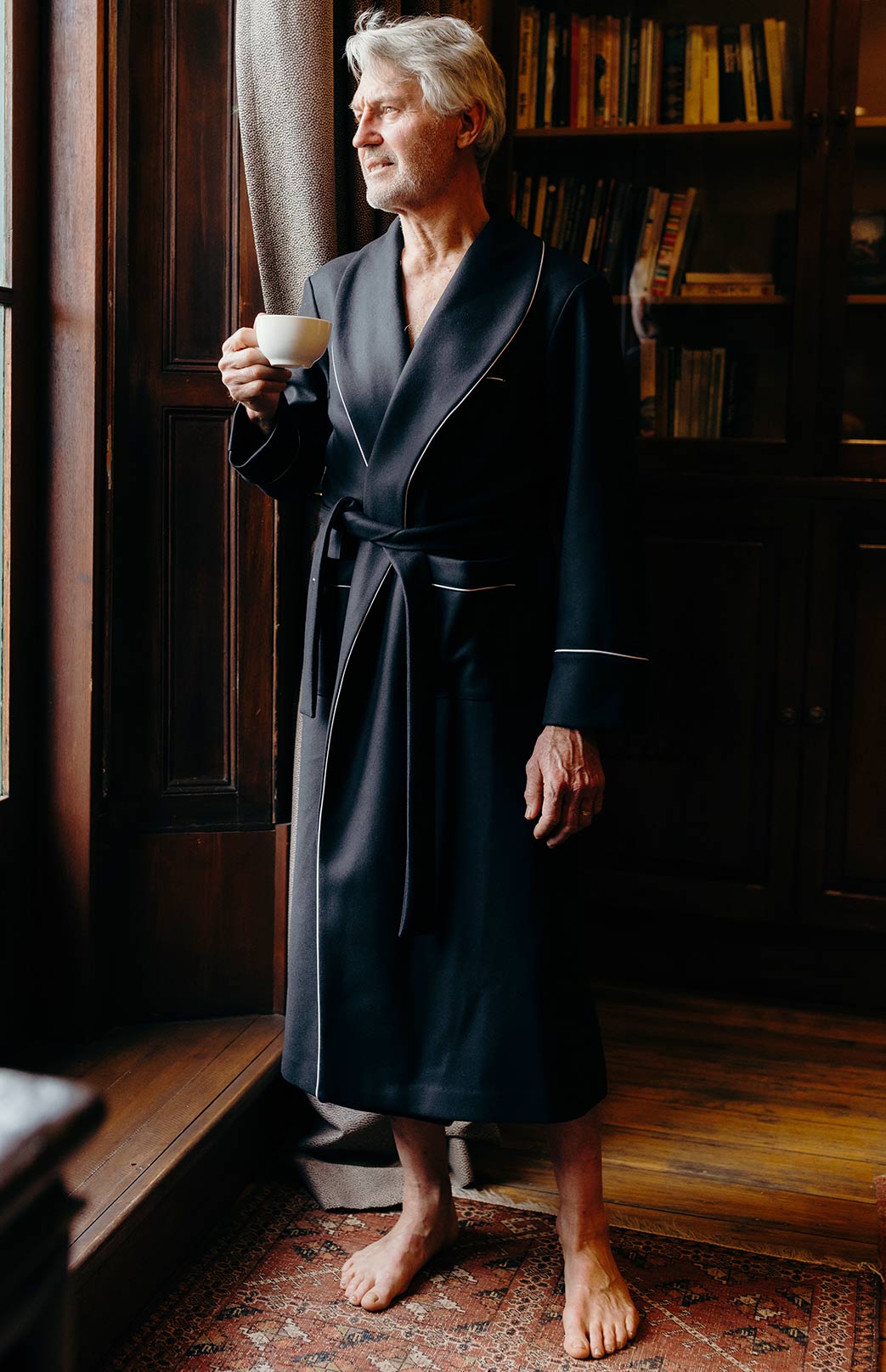 Black with White Piping Wool and Cashmere Blend Nightgown 