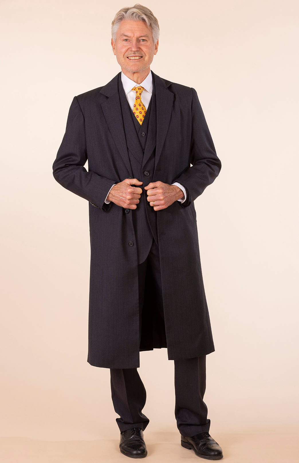 Obsidian Grey Herringbone Men's Superfine Merino Wool Herringbone Trench Coat