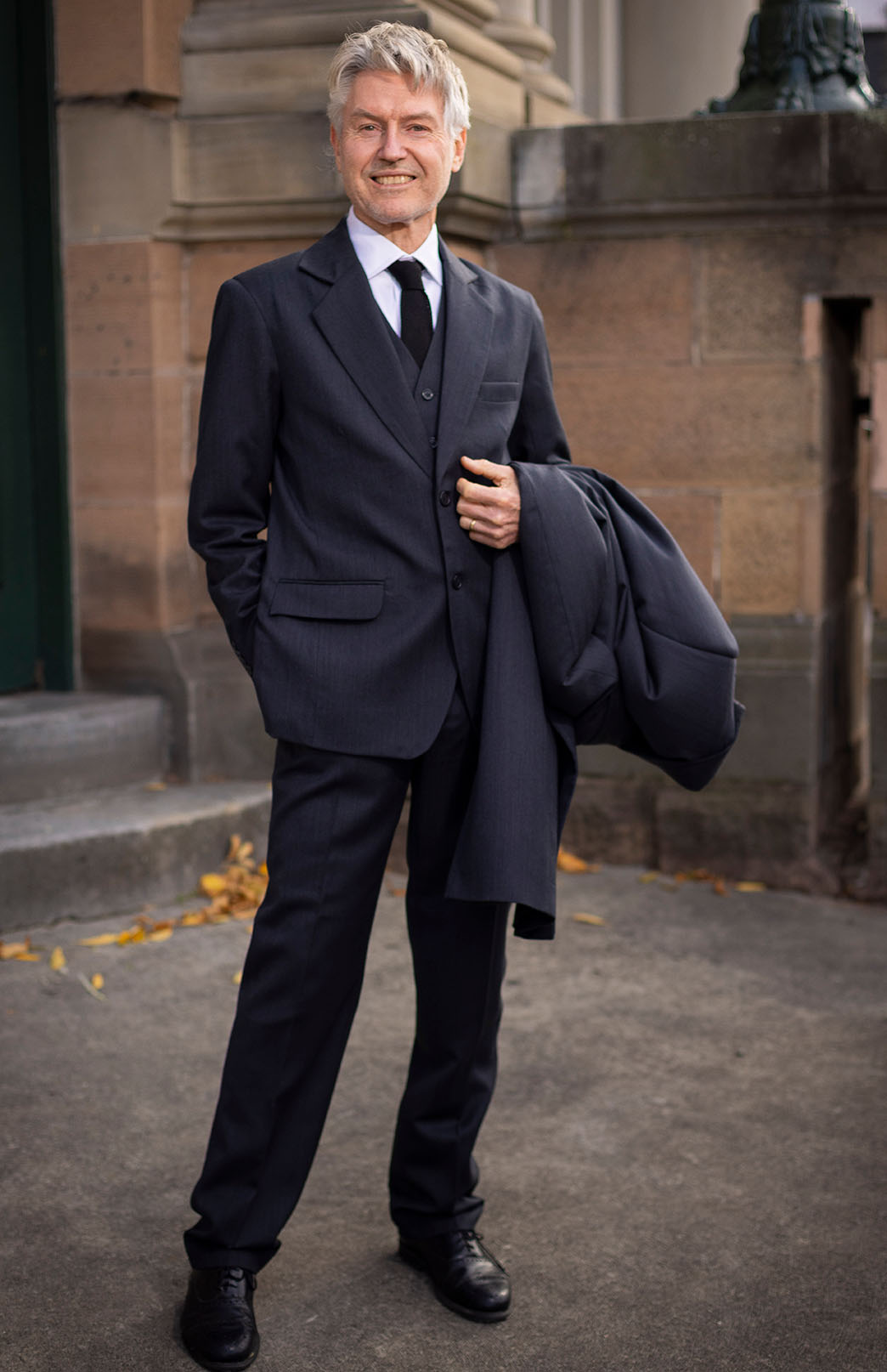 Obsidian Grey Herringbone Men's Superfine Merino Wool Herringbone Blazer Jacket with Silk Lining