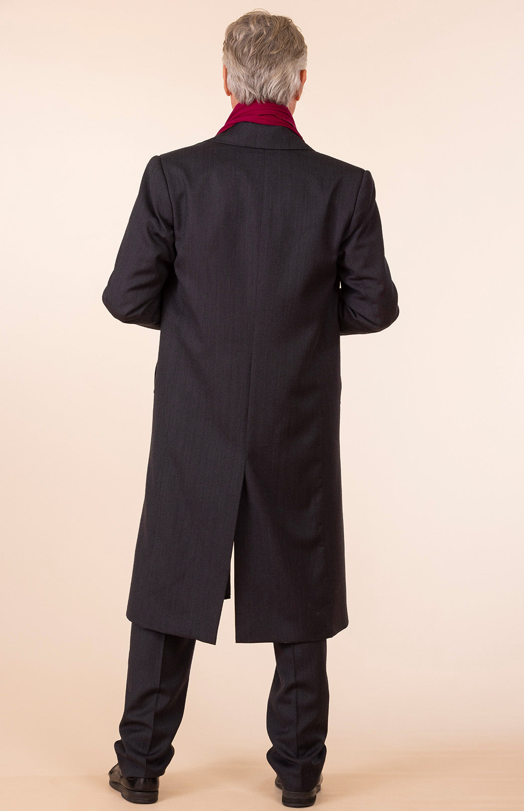 Obsidian Grey Herringbone Men's Superfine Merino Wool Herringbone Trench Coat