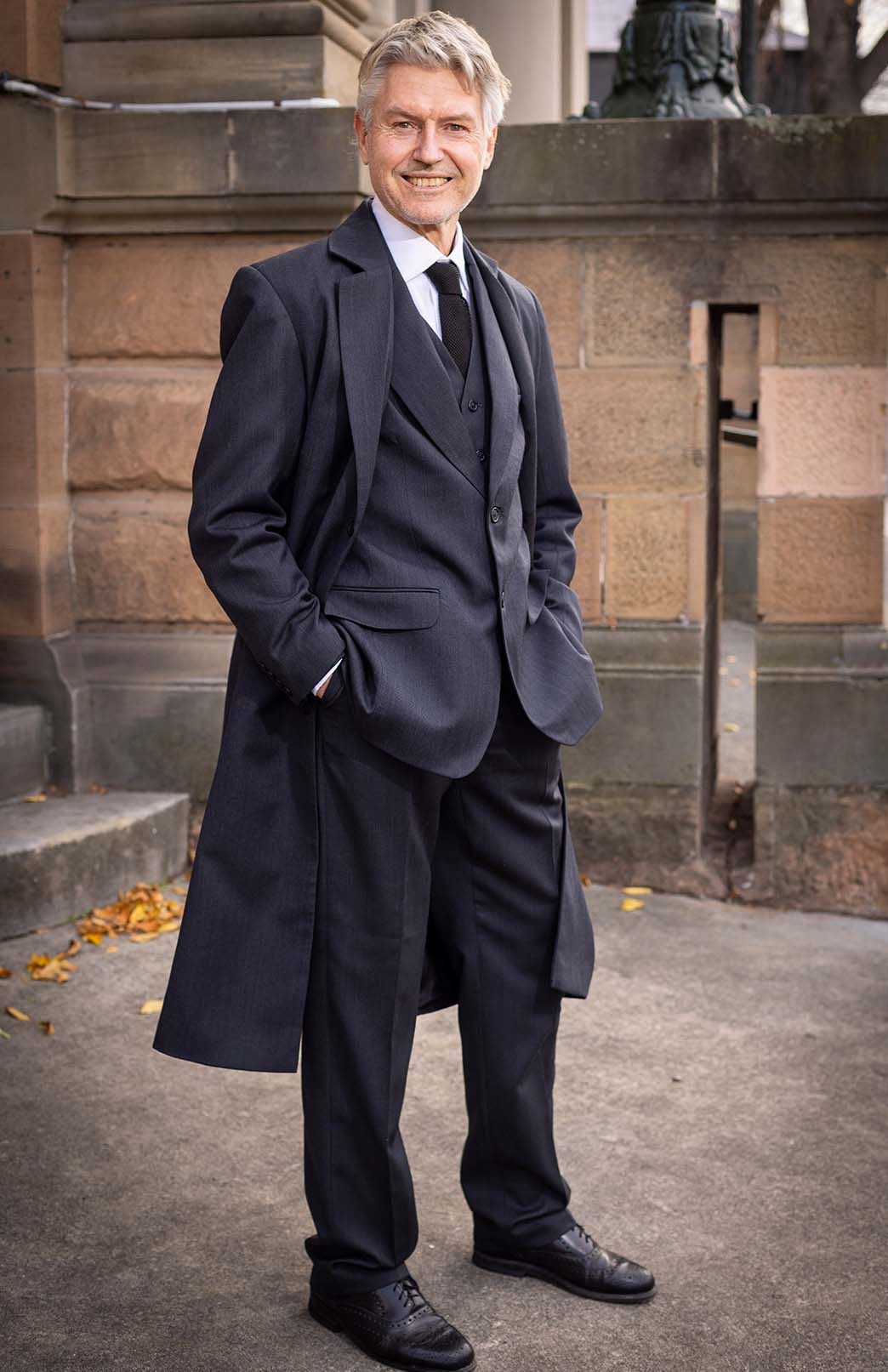 Obsidian Grey Herringbone Men's Superfine Merino Wool Herringbone Straight Leg Suit Pants 