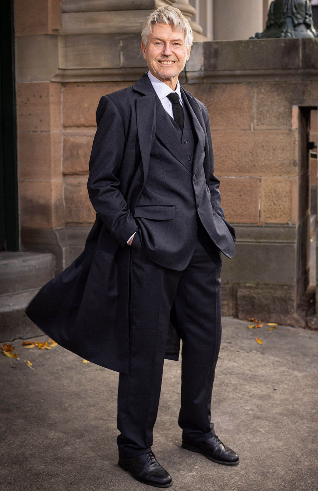 Obsidian Grey Herringbone Men's Superfine Merino Wool Herringbone Straight Leg Suit Pants 