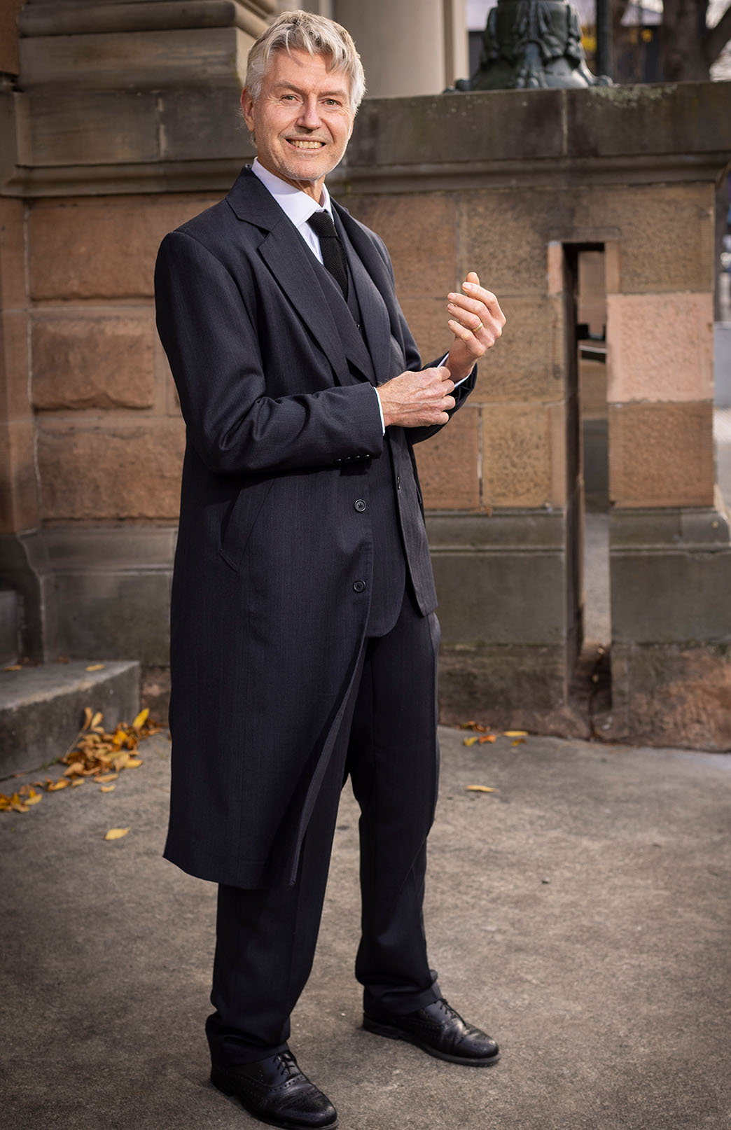 Obsidian Grey Herringbone Men's Superfine Merino Wool Herringbone Trench Coat