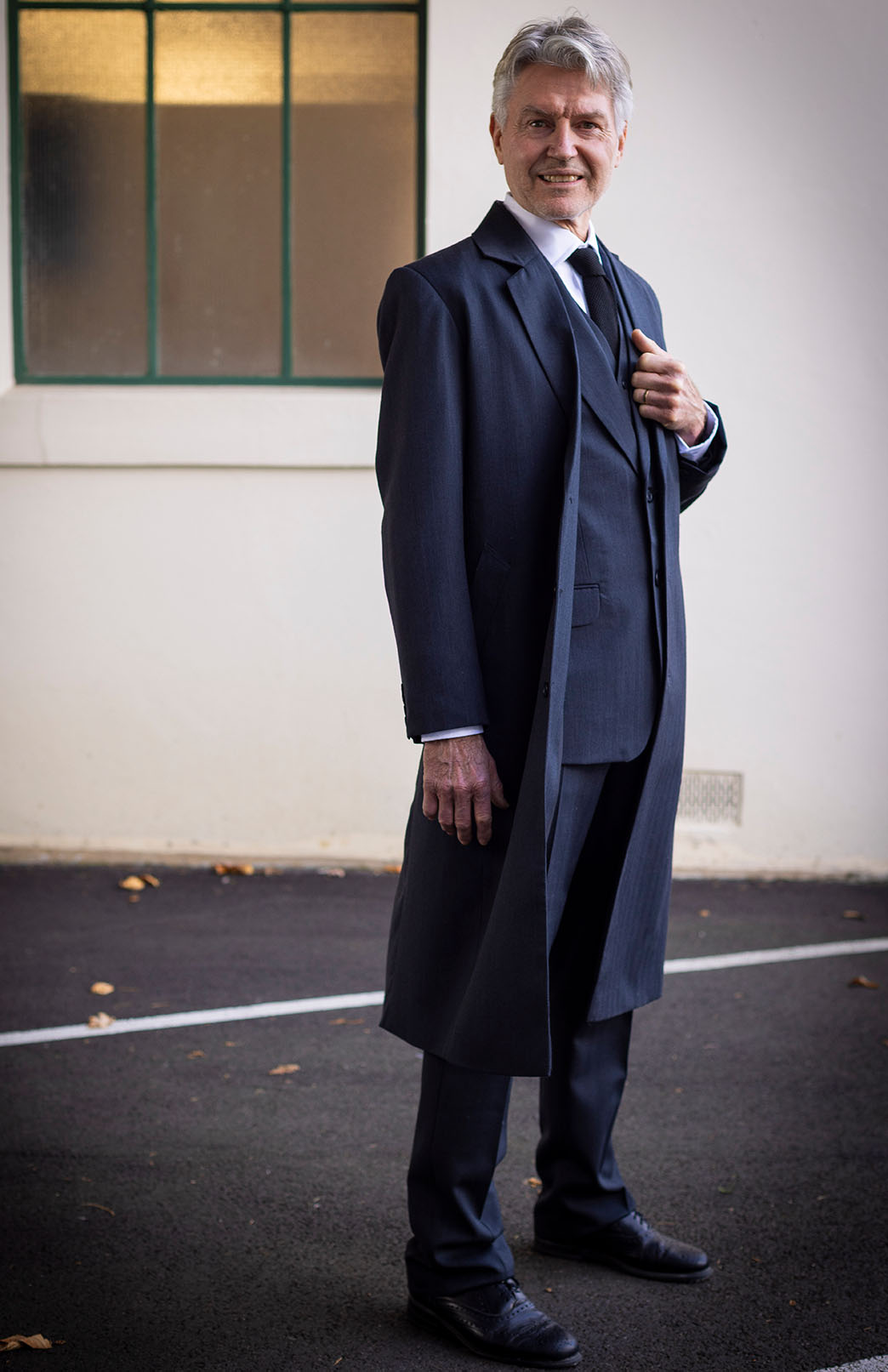 Obsidian Grey Herringbone Men's Superfine Merino Wool Herringbone Trench Coat