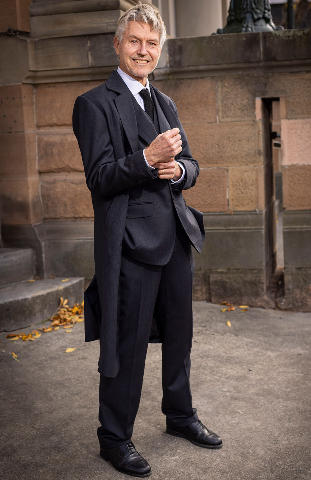 Obsidian Grey Herringbone Men's Superfine Merino Wool Herringbone Trench Coat