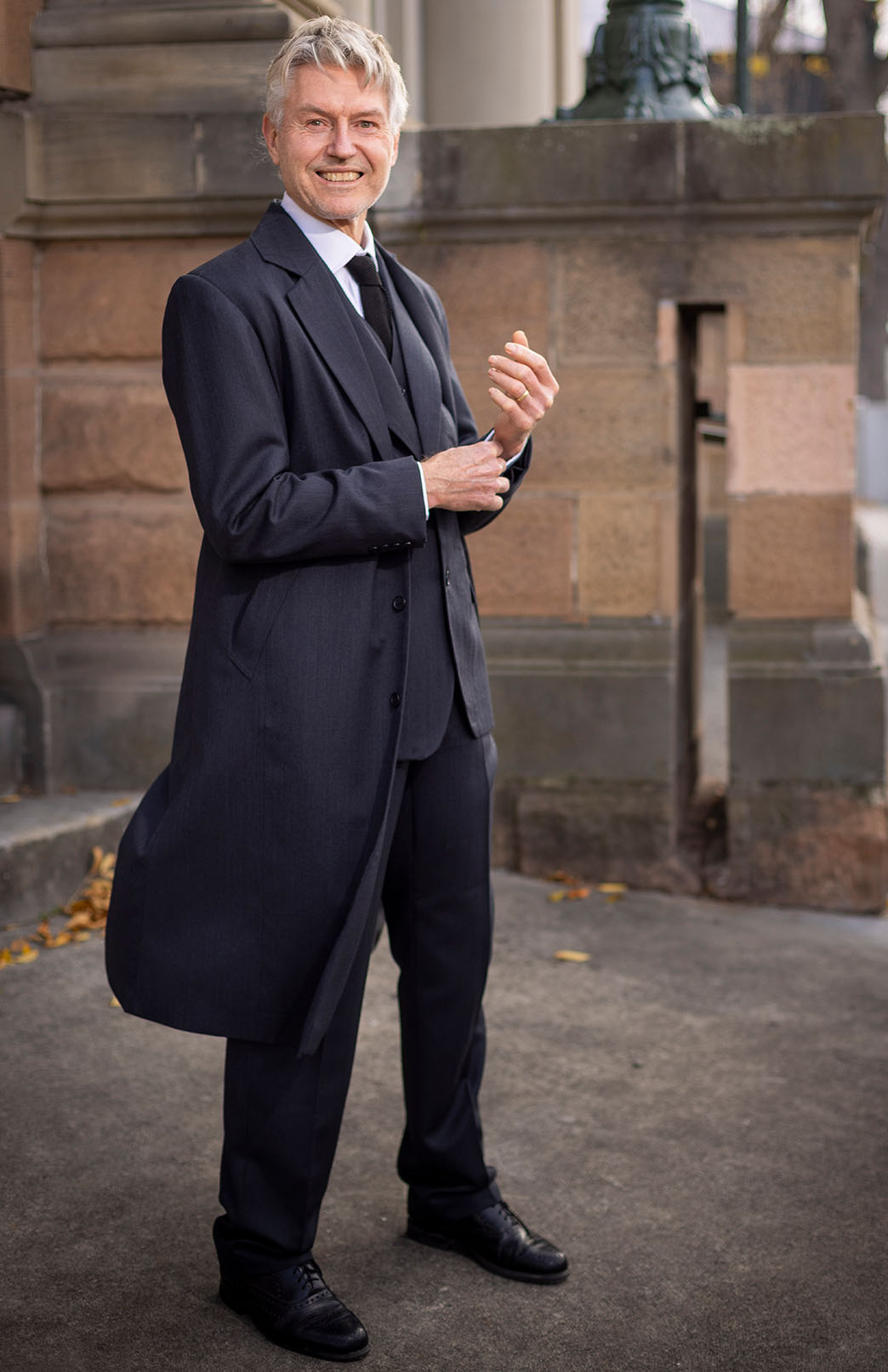 Obsidian Grey Herringbone Men's Superfine Merino Wool Herringbone Trench Coat