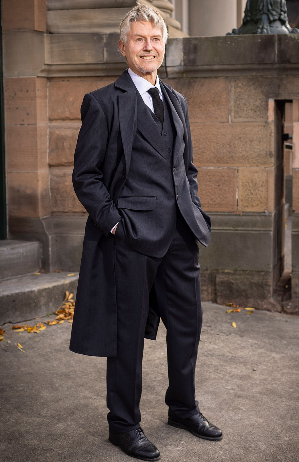 Obsidian Grey Herringbone Men's Superfine Merino Wool Herringbone Straight Leg Suit Pants 