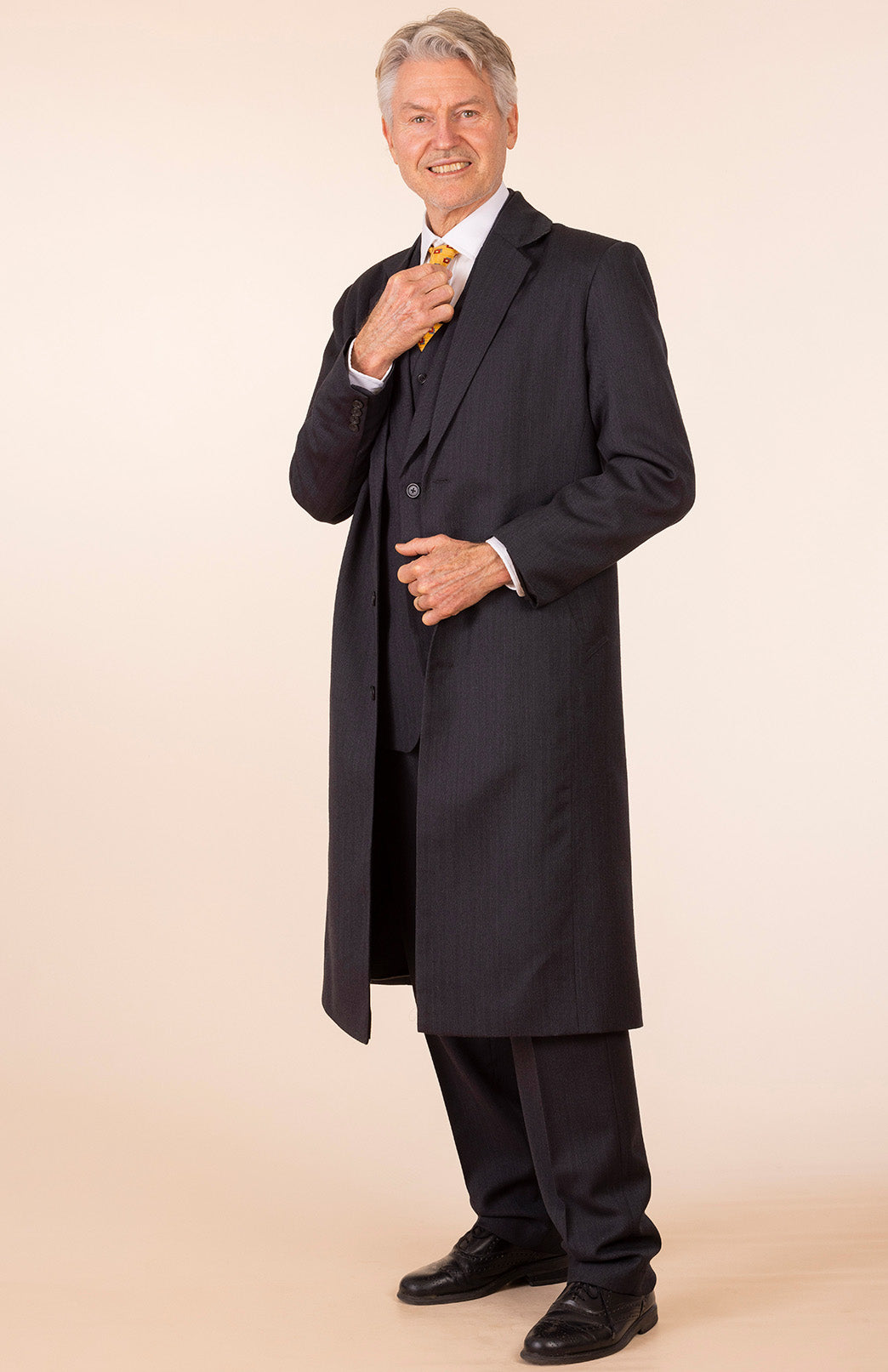 Obsidian Grey Herringbone Men's Superfine Merino Wool Herringbone Trench Coat