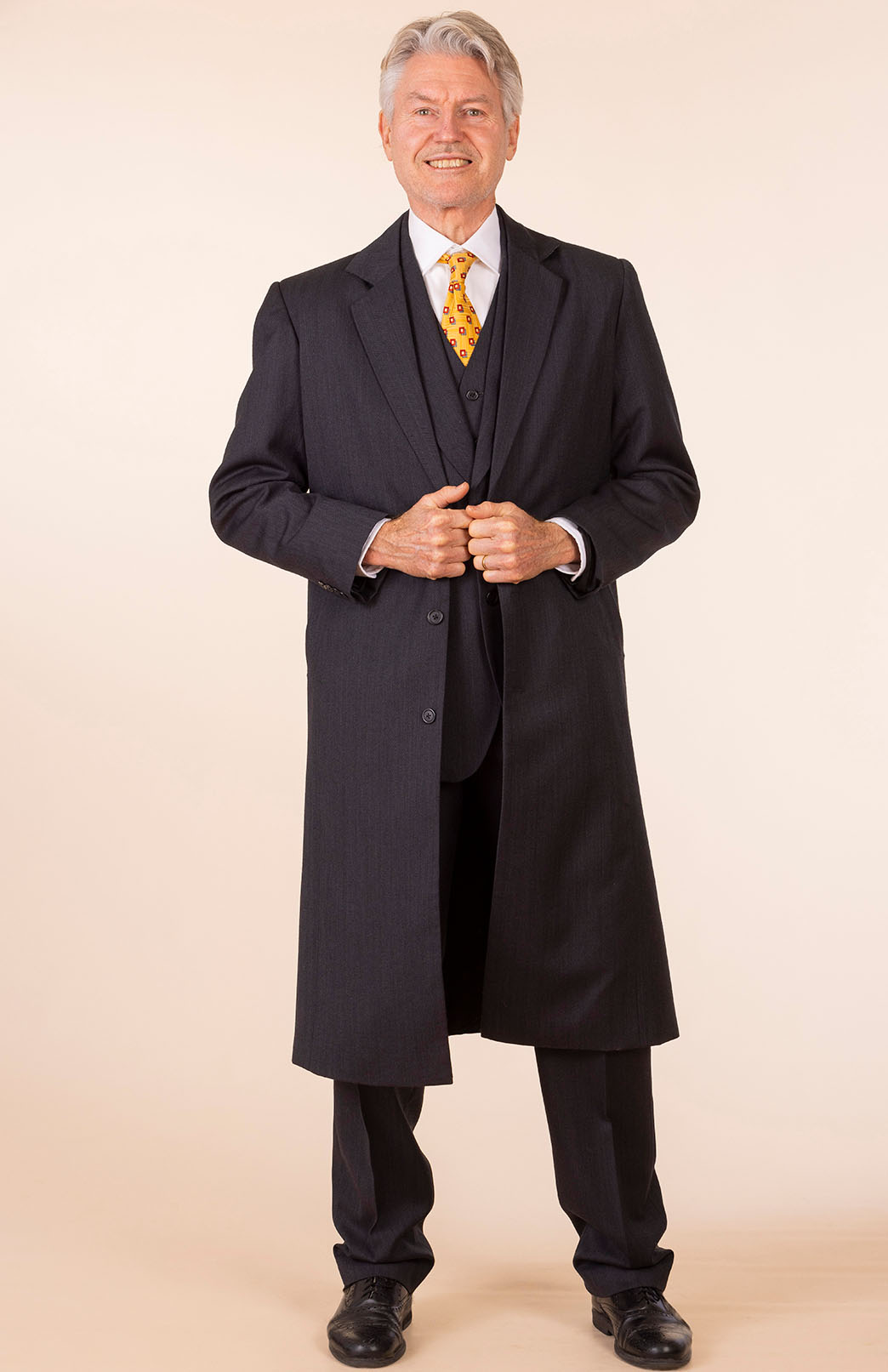 Obsidian Grey Herringbone Men's Superfine Merino Wool Herringbone Trench Coat