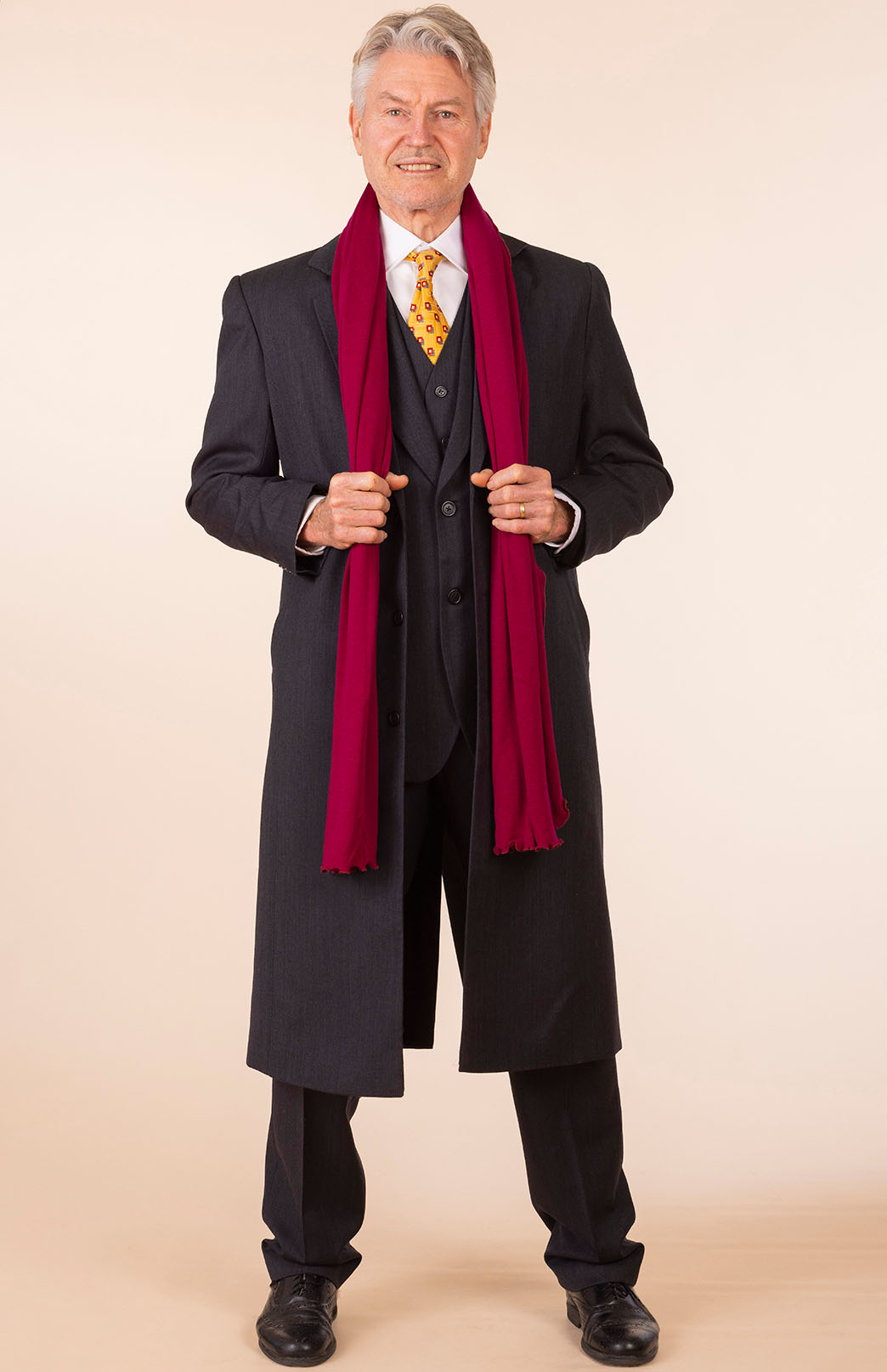 Obsidian Grey Herringbone Men's Superfine Merino Wool Herringbone Trench Coat