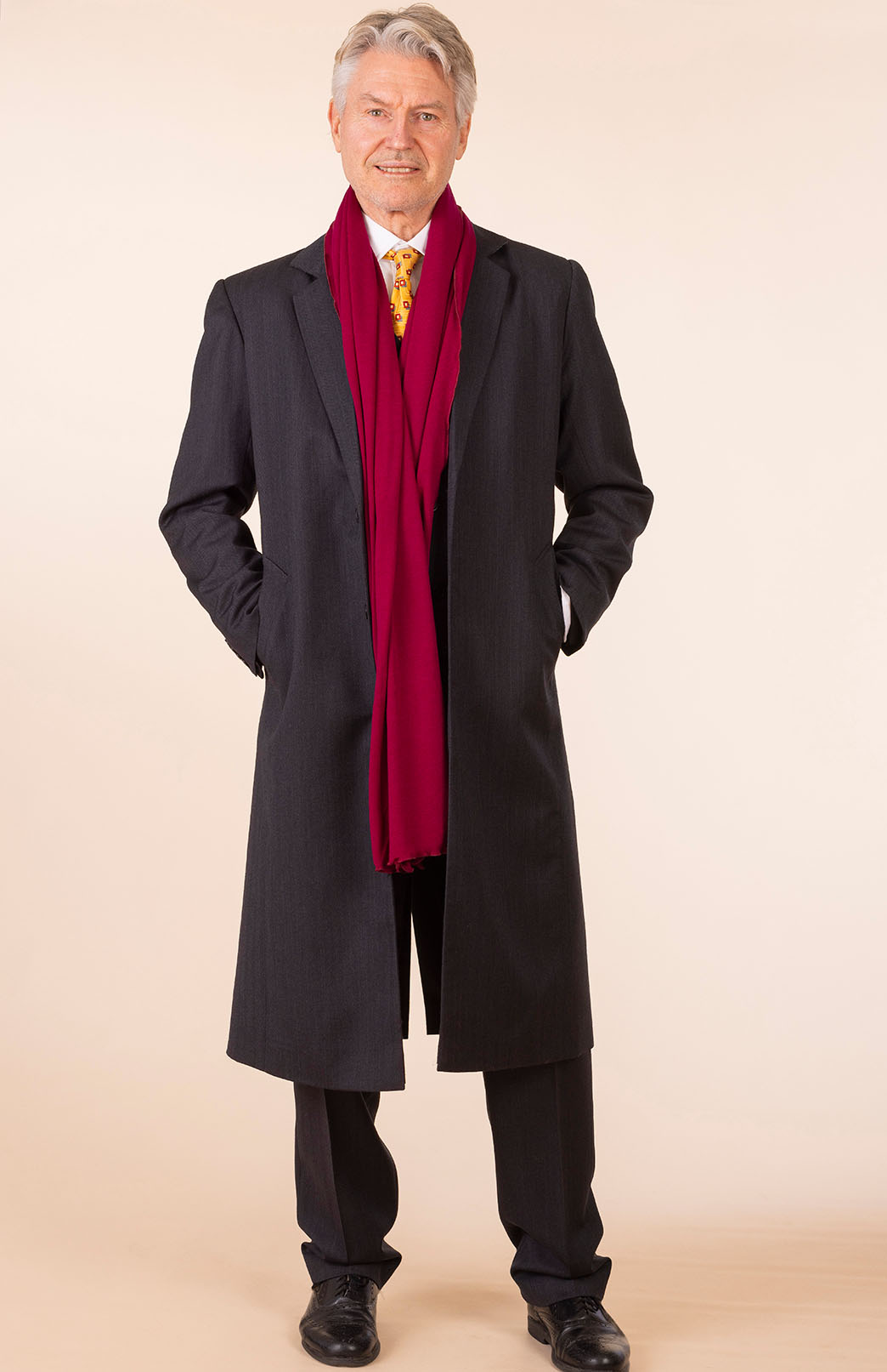 Obsidian Grey Herringbone Men's Superfine Merino Wool Herringbone Trench Coat