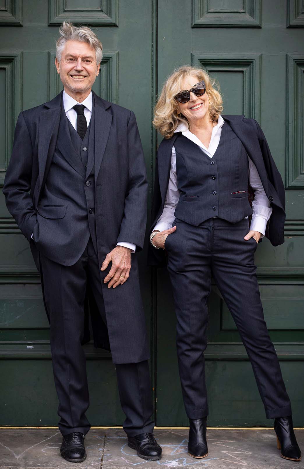 Obsidian Grey Herringbone Men's Superfine Merino Wool Herringbone Straight Leg Suit Pants 