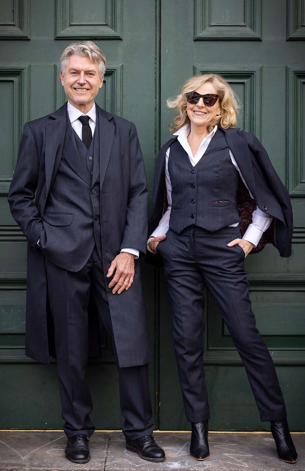 Obsidian Grey Herringbone Men's Superfine Merino Wool Herringbone Straight Leg Suit Pants 