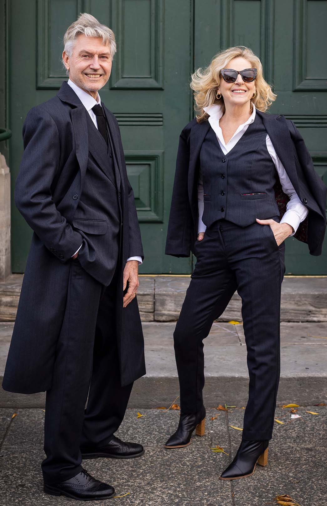 Obsidian Grey Herringbone Men's Superfine Merino Wool Herringbone Straight Leg Suit Pants 