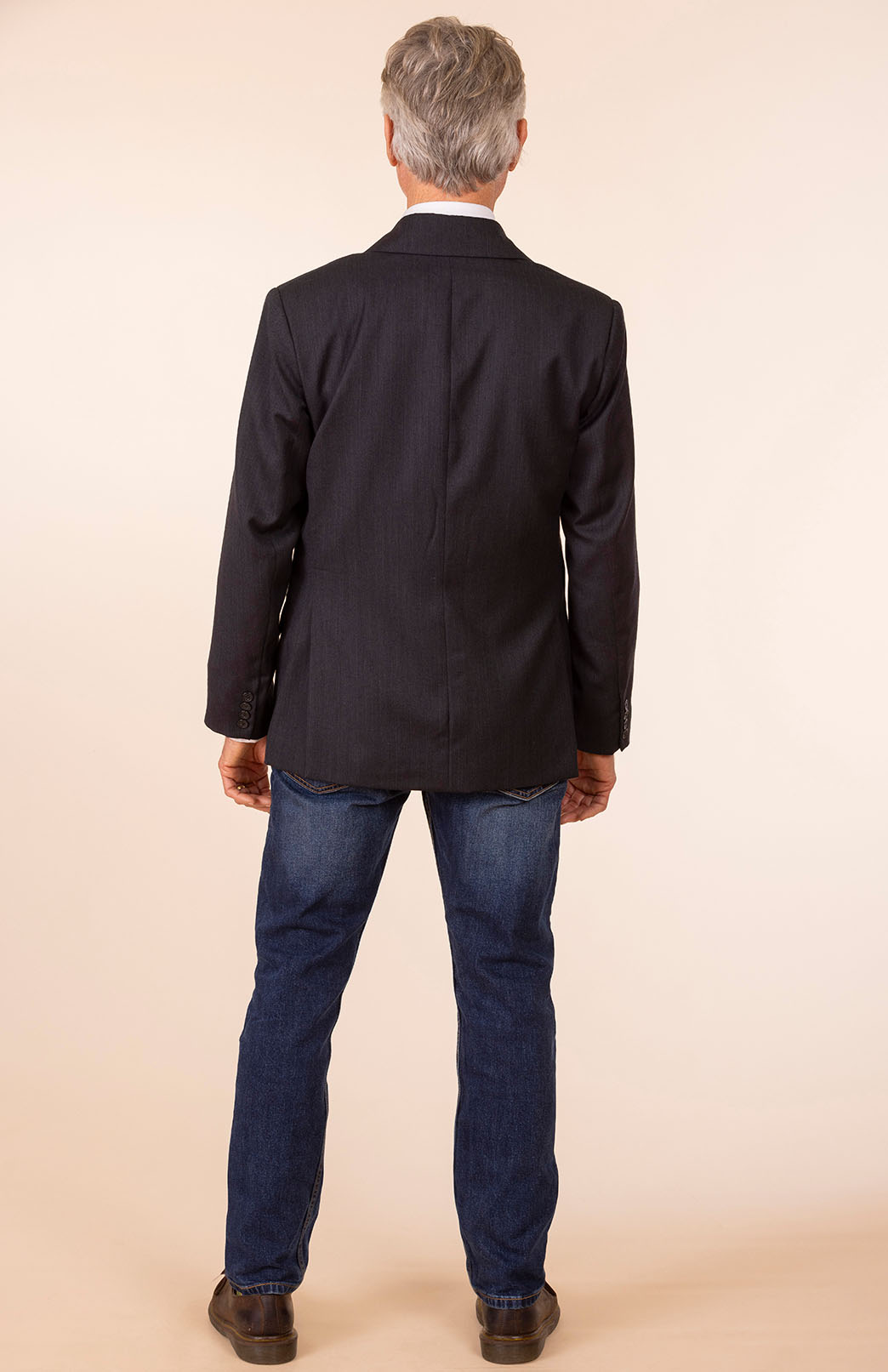 Obsidian Grey Herringbone Men's Superfine Merino Wool Herringbone Blazer Jacket with Silk Lining